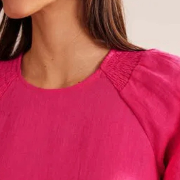BODEN Linen Pink Mini Dress Smocking Puffy Statement Sleeves 12 NWT - Picture 13 of 15